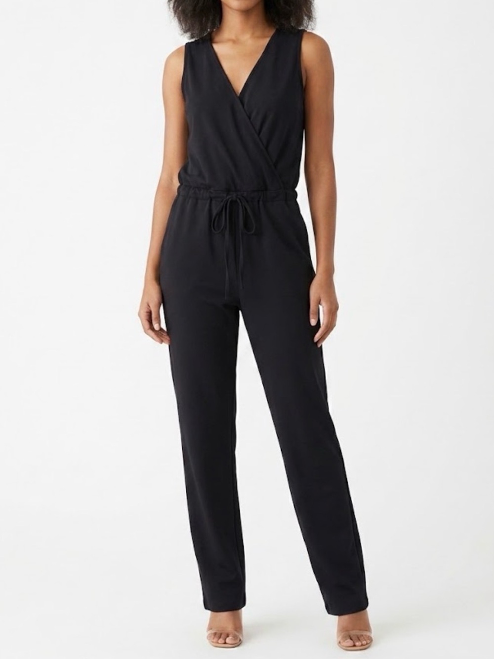 All You Are Black Knit Straight Leg Wrap Front Jumpsuit Size Small